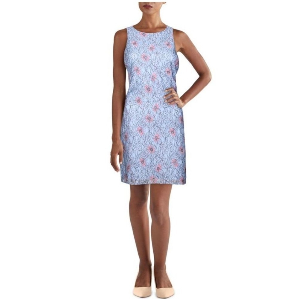 Avec Les Filles Womens Blue Lace Sleeveless Floral Shift Dress NWT Size 12‎